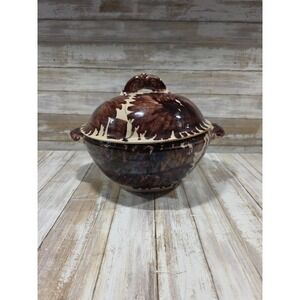 Vintage Hand Painted Ceramic Casserole Dish with Lid Made in Mexico Rustic READ